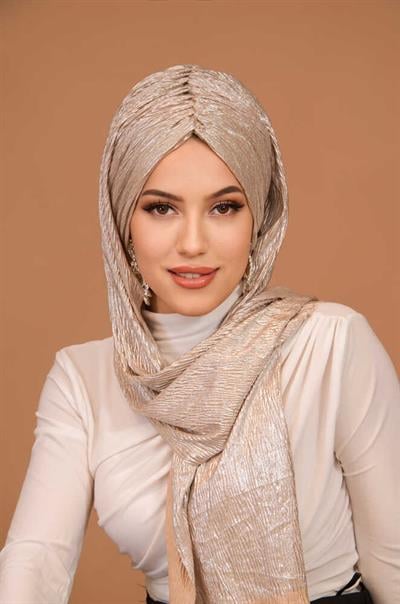 Rose Gold Piliseli Kelebek Model Büzgülü Bone Şal