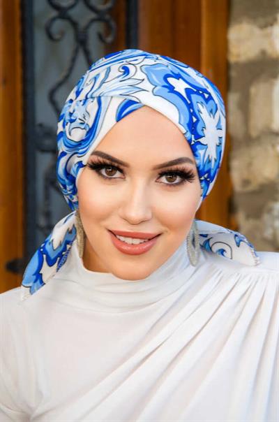 Saks Beyaz Retro Desen Çapraz Bone