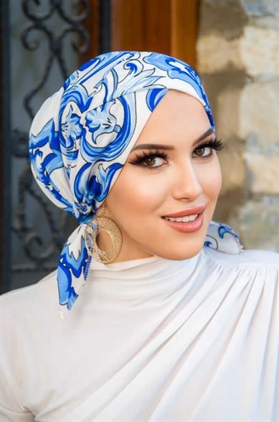 Saks Beyaz Retro Desen Çapraz Bone