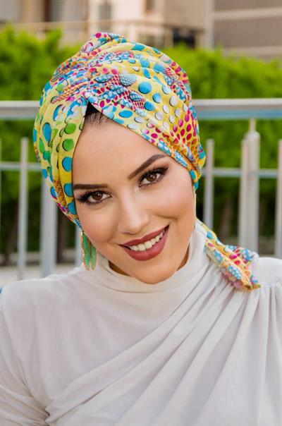 Sarı Yaz Desen Tokalı Bone