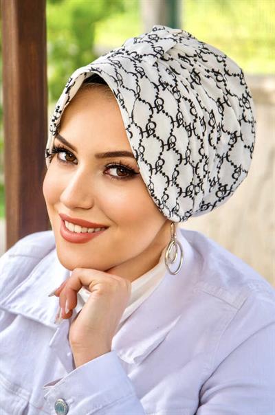 Siyah Beyaz Hat Desenli Tesettür Şapka Bone