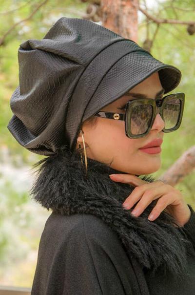 Siyah Deri Şapka Bone