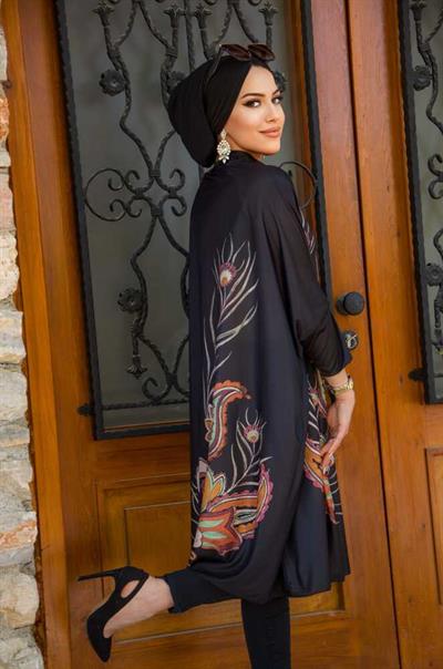 Siyah Desen Oversize Tesettür Tunik
