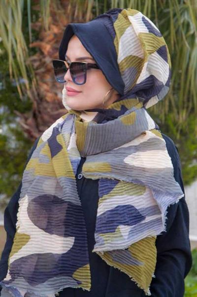 Siyah Haki Kamuflaj Pilise Şapkalı Şal