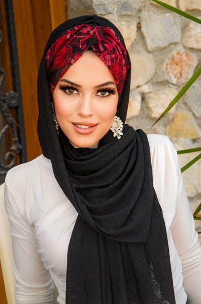 Siyah Kırmızı  Burgu Hazır Şal