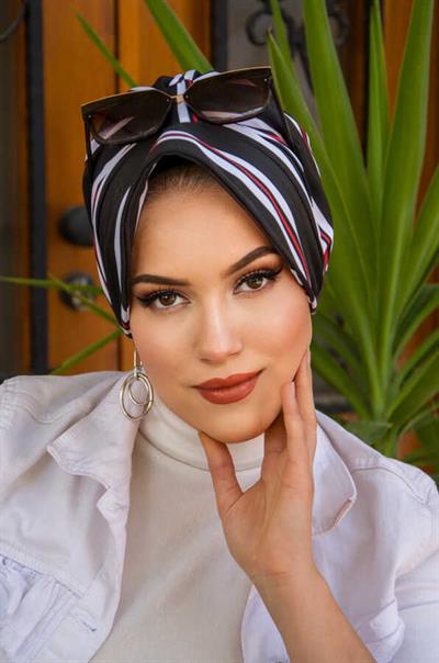 Siyah Kırmızı Çizgili Şapka Bone