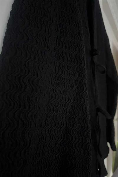Siyah Önü Bağlamalı Kimono Tunik / Likralı Ütü İstemez Kumaş