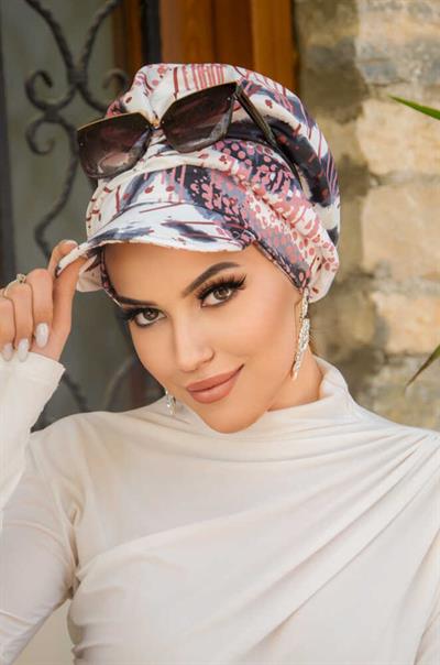 Siyah Pudra Bohem Desen Tesettür Şapka Bone