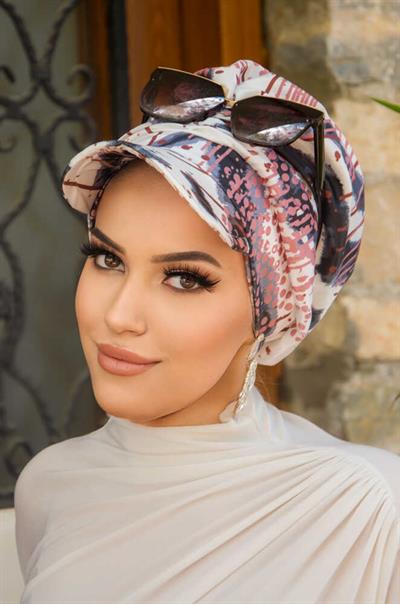 Siyah Pudra Bohem Desen Tesettür Şapka Bone