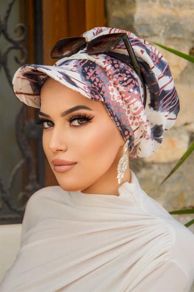 Siyah Pudra Bohem Desen Tesettür Şapka Bone