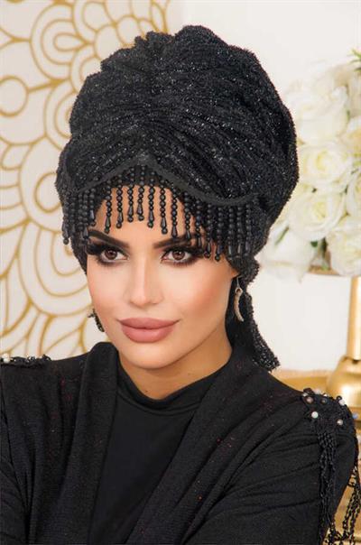 Siyah Sarkaçlı Abiye Tokalı Bone