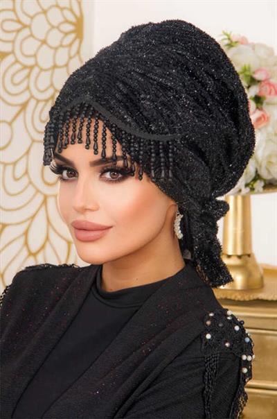 Siyah Sarkaçlı Abiye Tokalı Bone