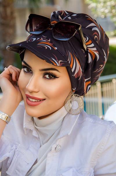 Siyah Taba Desen Bantlı Şapka Bone