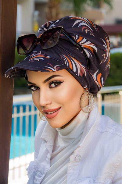 Siyah Taba Desen Bantlı Şapka Bone