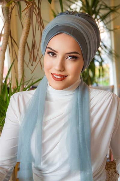 Soft Mavi Tül Fularlı Bone