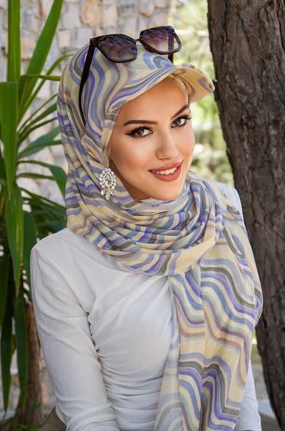 Soft Tonlar Geometrik Desen Kepli Bandana Şapka Şal