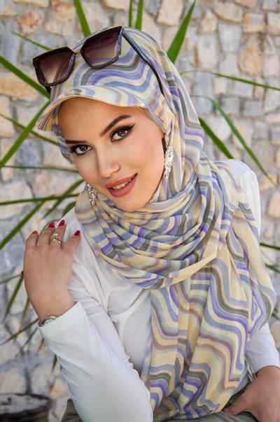 Soft Tonlar Geometrik Desen Kepli Bandana Şapka Şal