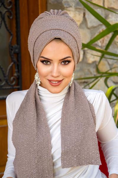 Taş Rengi Piliseli Atkılı Bone