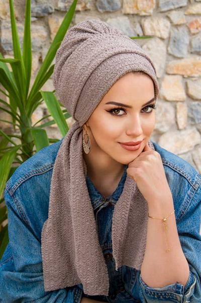 Taş Rengi Piliseli Atkılı Bone