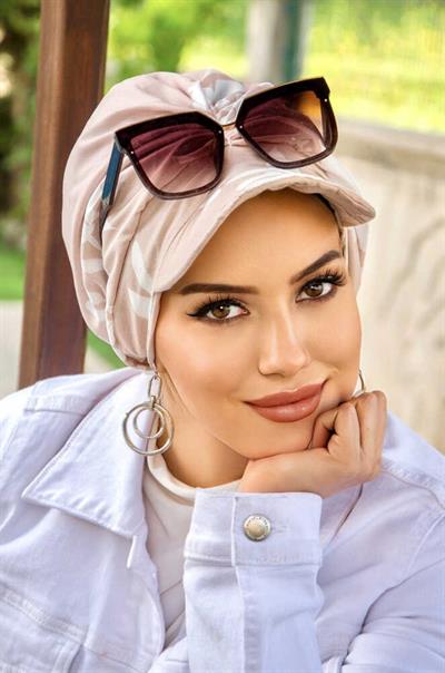 Taş Rengi Yaprak Tesettür Şapka Bone