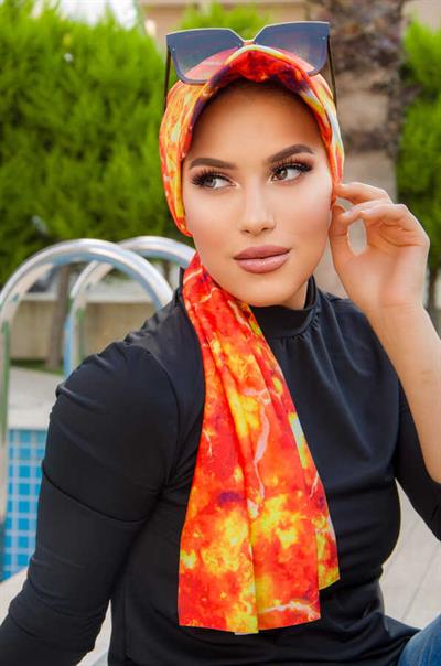 Turuncu Desen Siperli Bone Şal