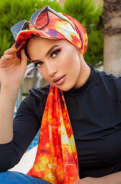 Turuncu Desen Siperli Bone Şal