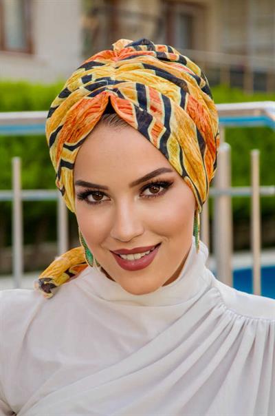 Turuncu Siyah Desen Tokalı Bone