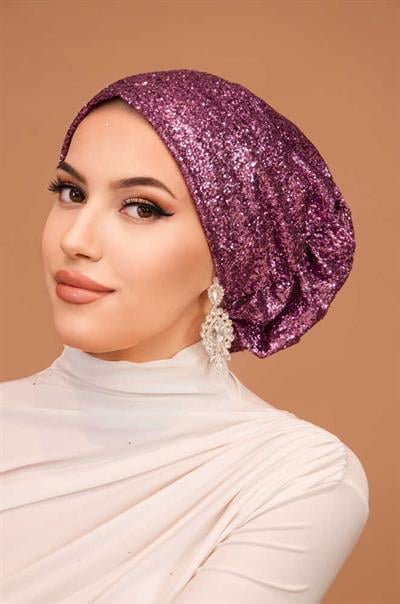 Vişne Simli Çağla Abiye Hazır Türban Bone