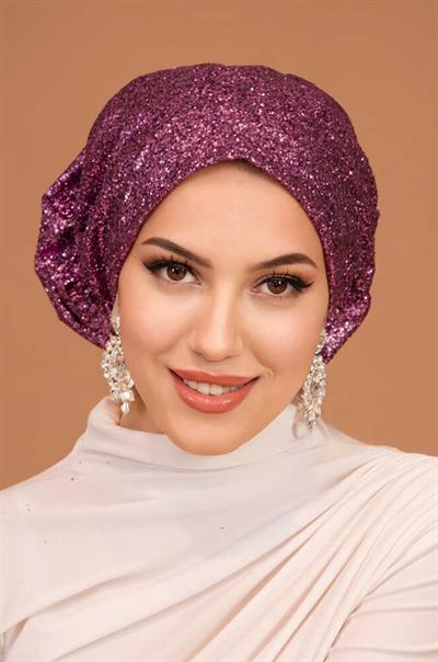 Vişne Simli Çağla Abiye Hazır Türban Bone