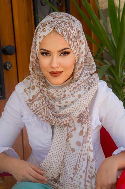 Vizon Beyaz Puanlı Şifon Hazır Şal - 50600