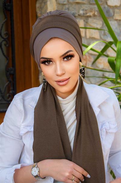 Vizon Kahve Fularlı Bone