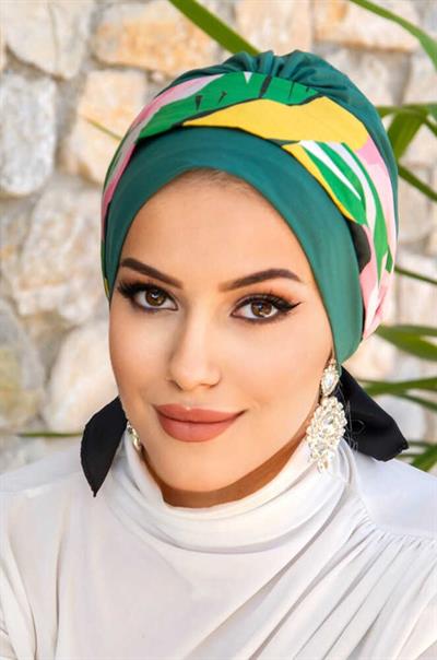 Yeşil Çok Renkli Bantlı Bone