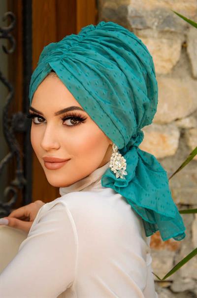 Yeşil Ponpon Tokalı Bone