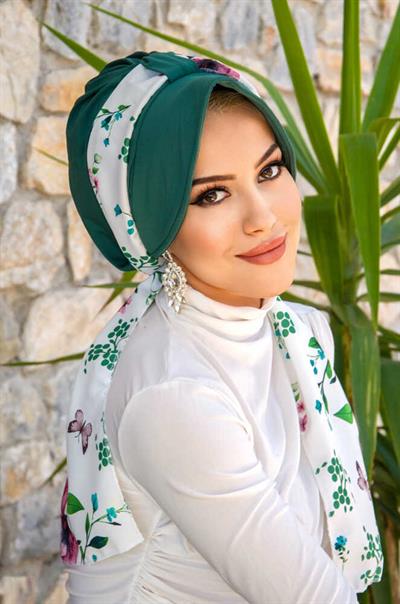 Zümrüt Çiçek Desenli Şapka Bone