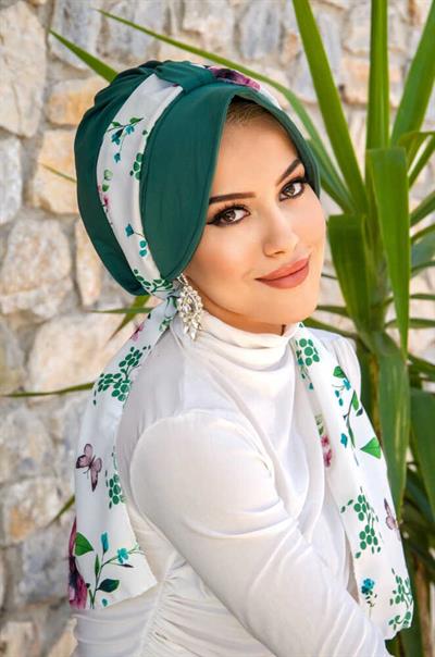 Zümrüt Çiçek Desenli Şapka Bone