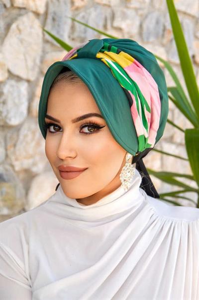 Zümrüt Geometrik Bantlı Şapka Bone