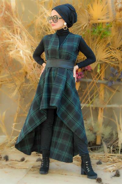 Zümrüt Siyah Ekoseli Yelek