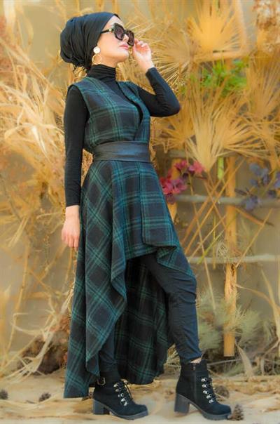 Zümrüt Siyah Ekoseli Yelek