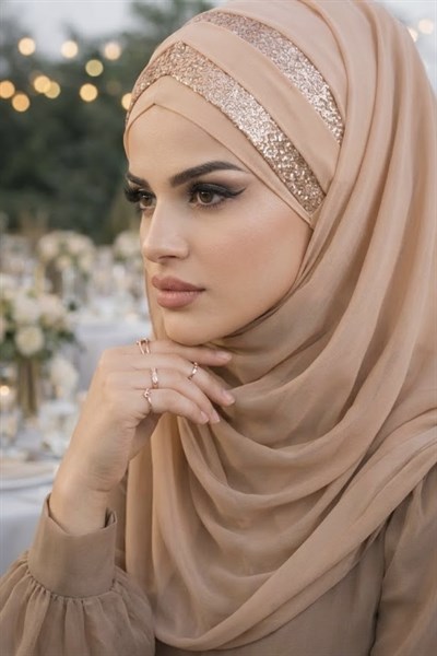 Açık Bej Çapraz Bant Abiye Double Şal