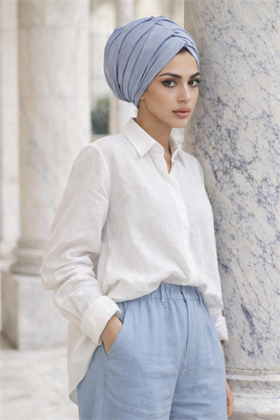 Açık Mavi Büzgülü Salaş Bone