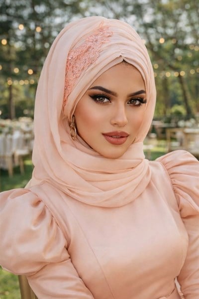 Açık Somon Güpürlü Abiye Şal