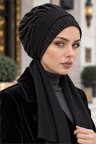 Antrasit Fitilli Işıltılı Atkılı Bone