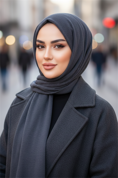 Antrasit Kapüşonlu Kışlık Çıtçıtlı Şal