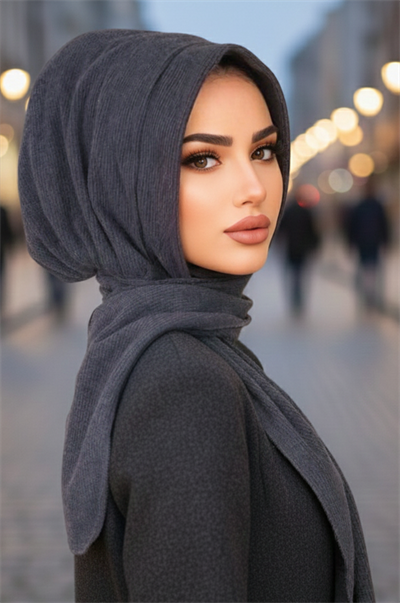 Antrasit Kapüşonlu Kışlık Çıtçıtlı Şal