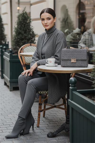 Antrasit Kırçıllı Önü Bağlamalı Kimono Tunik / Likralı Ütü İstemez Kumaş