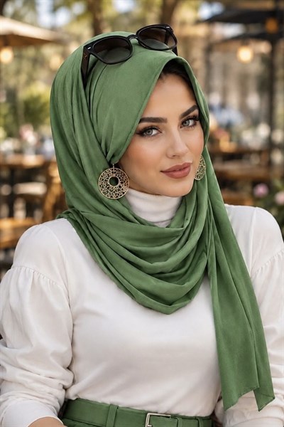 Bahar Yeşili Şapkalı Şal