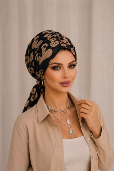 Siyah Bej Desen Tokalı Bone
