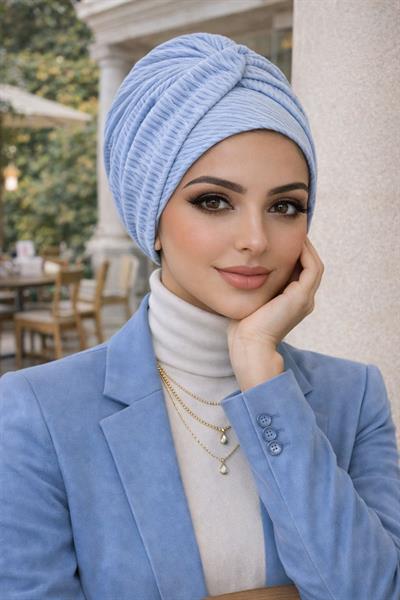Bebe Mavi Burgu Bantlı Hazır Bone