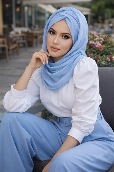 Bebe Mavi Büzgülü Hazır Şal