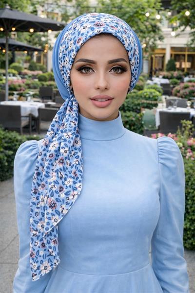 Bebe Mavi Çiçekli Eşarp Bone